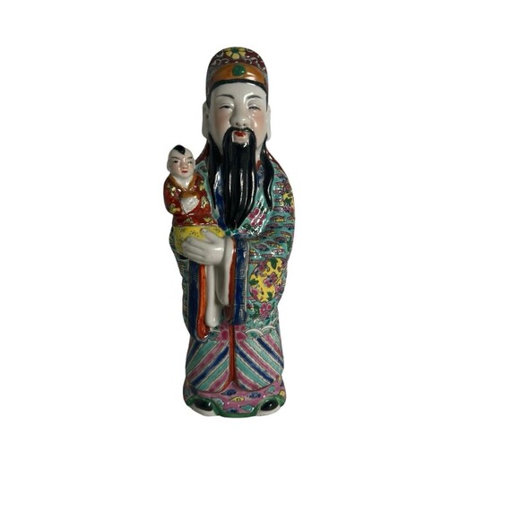 Antique Chinese Famille Rose Porcelain Shao Lao- God Of Longevity- Signed- Read - Picture 1 of 16